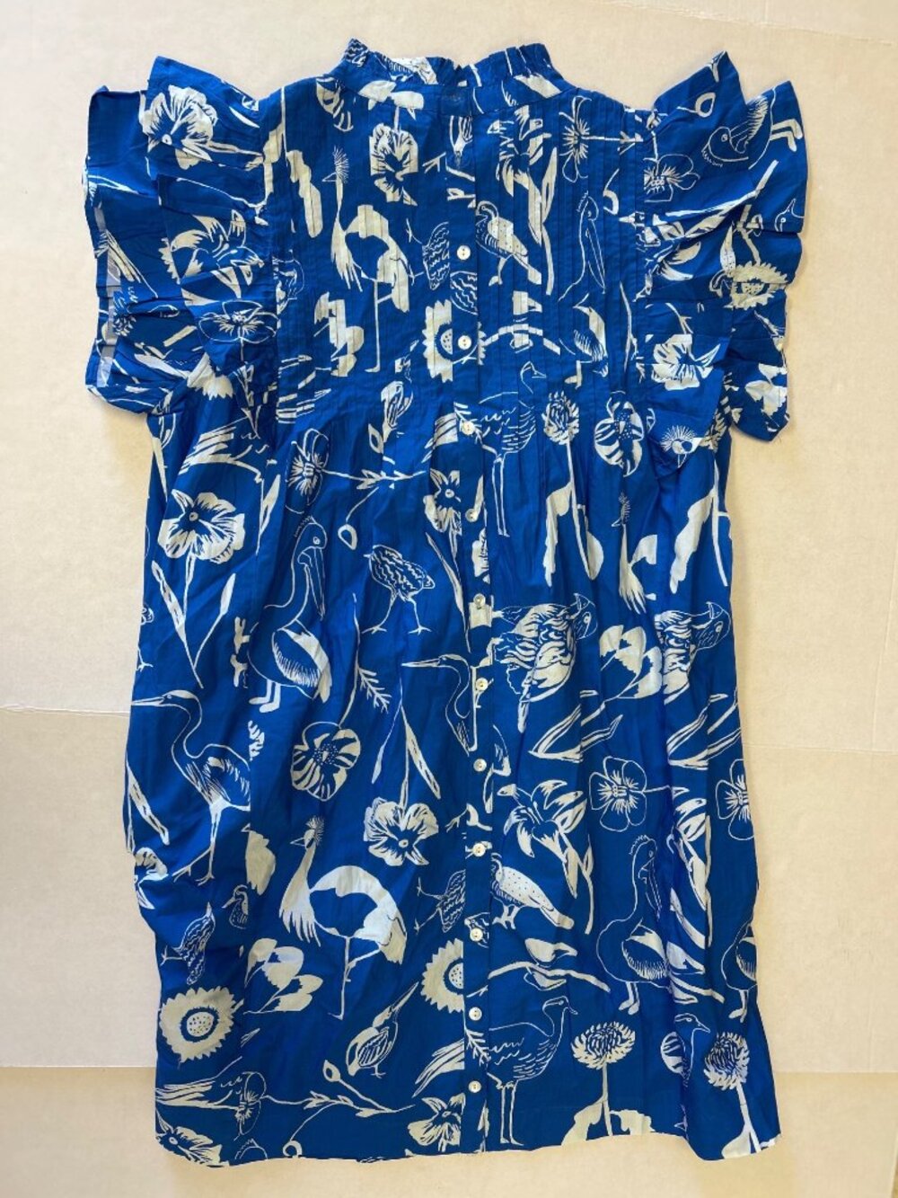 OLIPHANT Audubon Pintuck Ruffle Mini Dress Blue Size Large NWT - Picture 6 of 9
